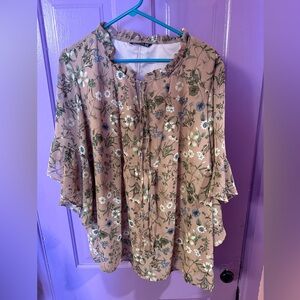 BloomChic Tan Ruffled Bell Sleeve Blouse